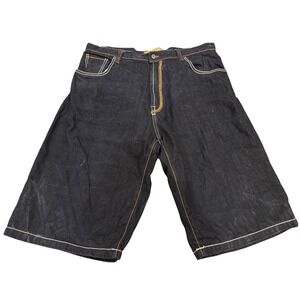 Y2K Evolution In Design Mens Baggy Denim ShortsEmbroidered Dark Wash Streetwear